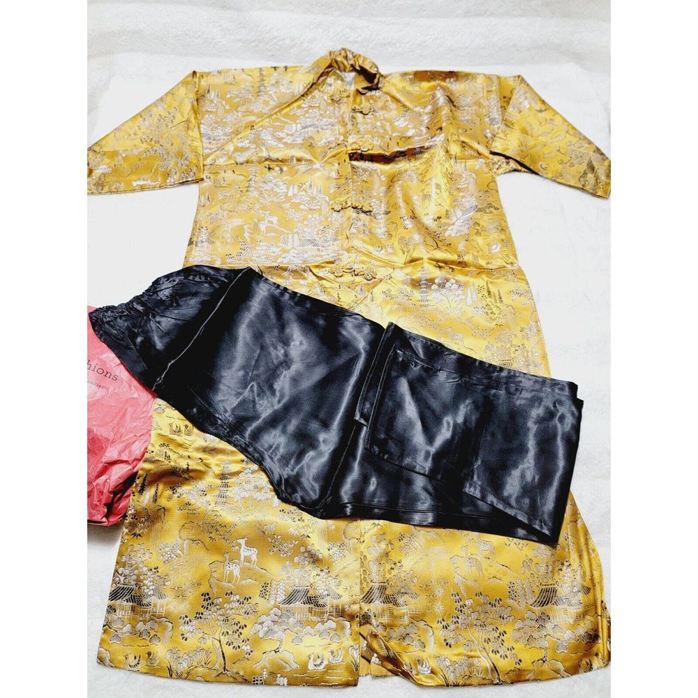 Asian Gold Kimono with pants, Robe Jacket Suit Made in Japan size S